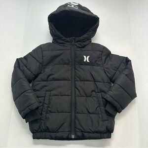 Hurley Little Boys Black Puffer Zip-Up Hooded Jacket Size 5